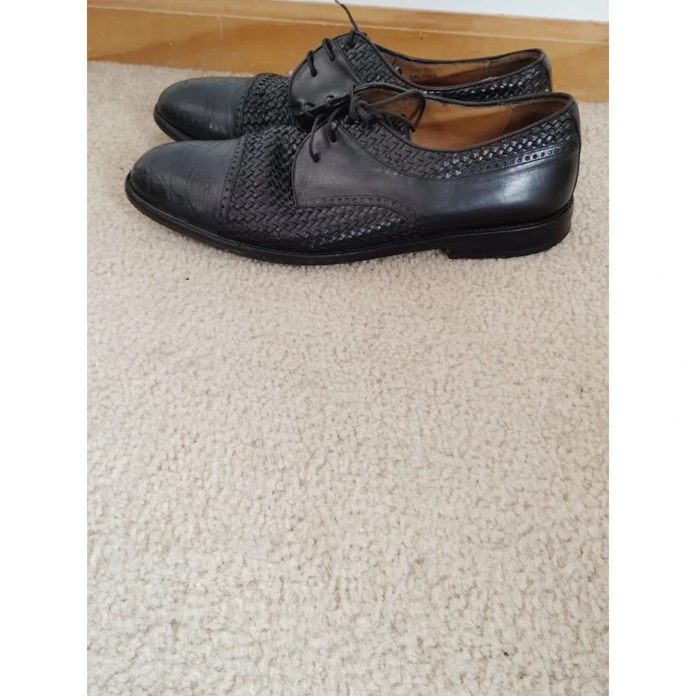 Mezlan Salinas Black Woven Crocodile Exotic Leather Cap Toe Dress Shoes Men 10 M